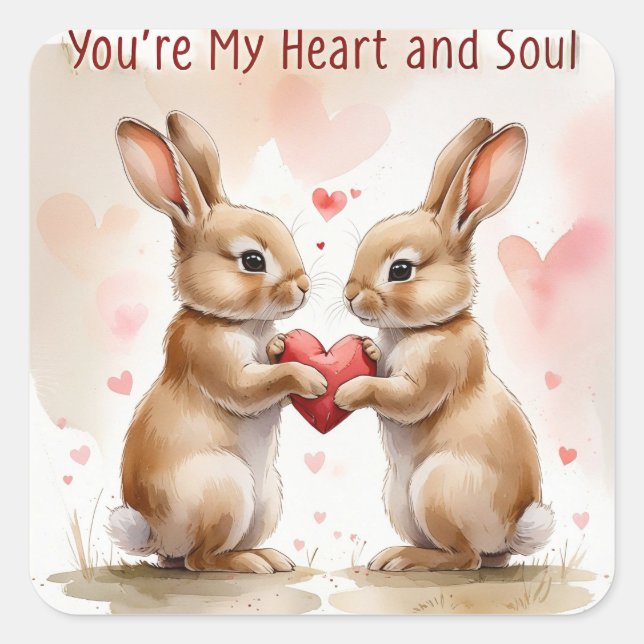 Sticker Carré Carte Bunny romantique - Pour toujours votre (Devant)