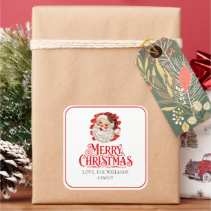 Sticker Carré Carte Cadeau de Famille Joyeux Plaid Père Noël Cal