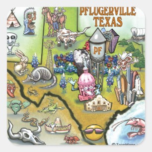Sticker Carré Carte cartographique de Pflugerville au Texas