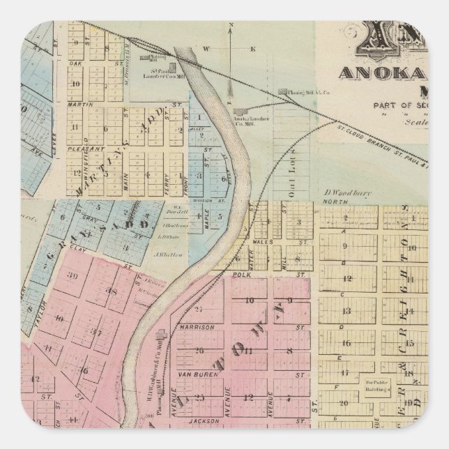 Sticker Carré Carte d'Anoka, comté d'Anoka, Minnesota (Devant)