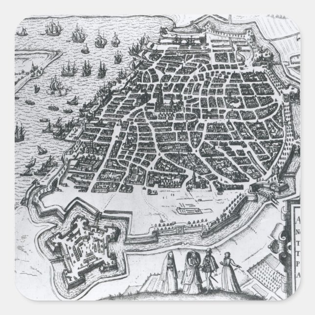 Sticker Carré Carte d'Anvers, 1598 (Devant)