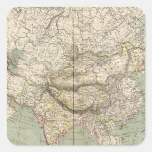 Sticker Carré Carte d'atlas de l'Asie montrant des divisions