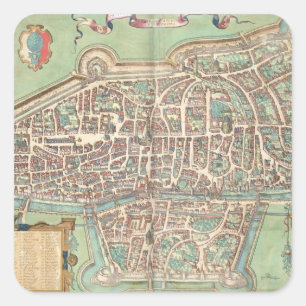 Sticker Carré Carte d'Augsbourg, de "Civitates Orbis Terrarum" b