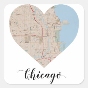 Sticker Carré Carte de coeur de Chicago