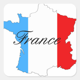 Sticker Carré Carte de France en Rouge Blanc et Bleu