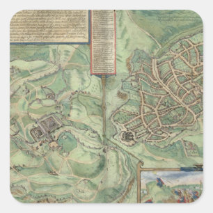 Sticker Carré Carte de Jérusalem, de 'Civitates Orbis Terrarum'
