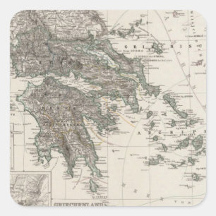 Sticker Carré Carte de la Grèce par Stieler