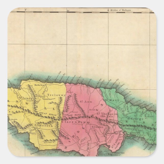 Sticker Carré Carte De La Jamaïque (Devant)