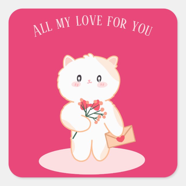 Sticker Carré Carte de la Saint Valentin au chat (Devant)