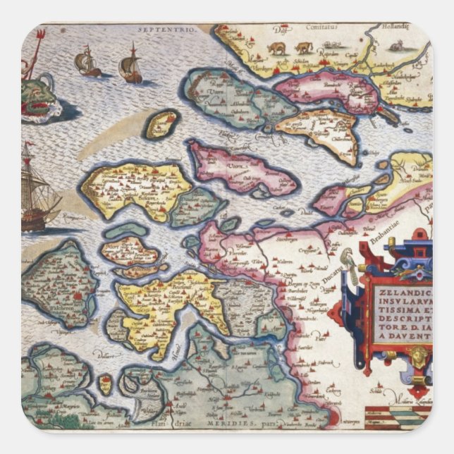 Sticker Carré Carte de la Zélande, vers 1560 (Devant)