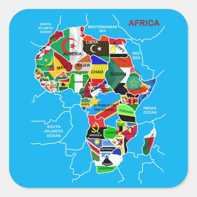 Sticker Carré Carte de l'Afrique avec drapeaux (Devant)