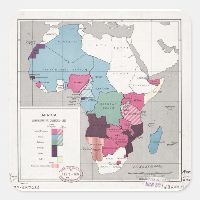 Sticker Carré Carte de l'Afrique, Divisions administratives (195 (Devant)