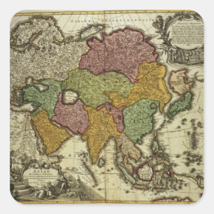 Sticker Carré Carte de l'Asie, Nuremberg, c.1730