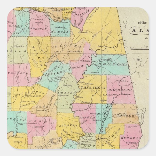 Sticker Carré Carte de l'état de l'Alabama (Devant)