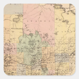 Sticker Carré Carte de l'État du Minnesota, 1874