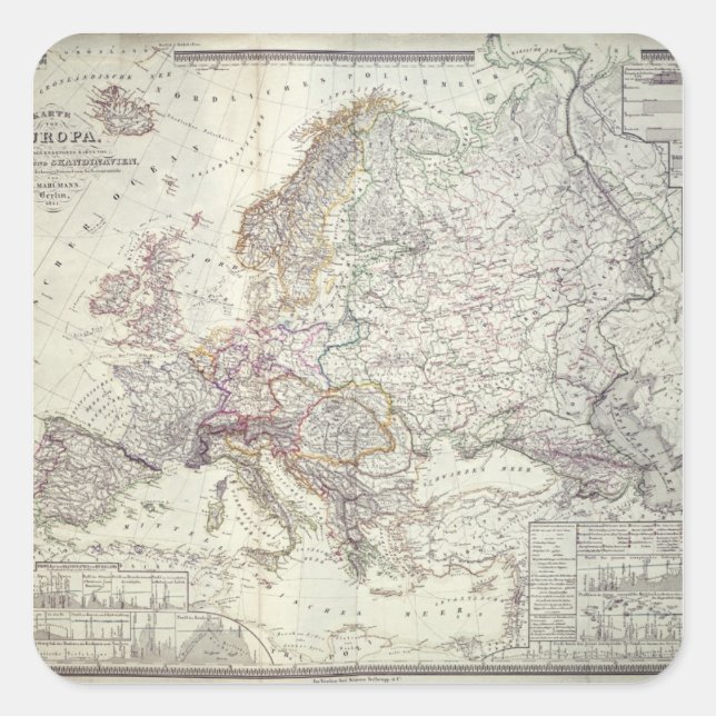 Sticker Carré Carte de l'Europe, 1841 (Devant)