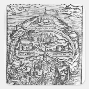 Sticker Carré Carte de l'île d'Utopia, Livre frontispece