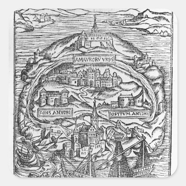 Sticker Carré Carte de l'île d'Utopia, Livre frontispece (Devant)