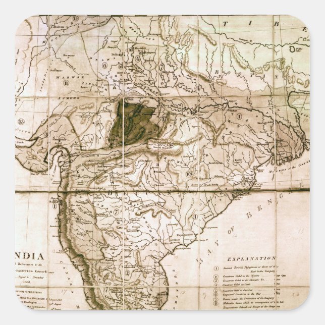 Sticker Carré Carte de l'Inde, 1803 (Devant)