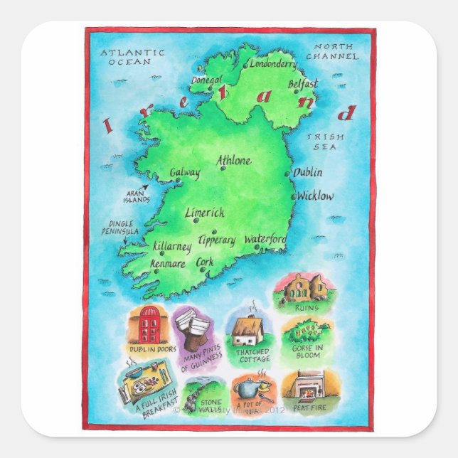 Sticker Carré Carte de l'Irlande (Devant)