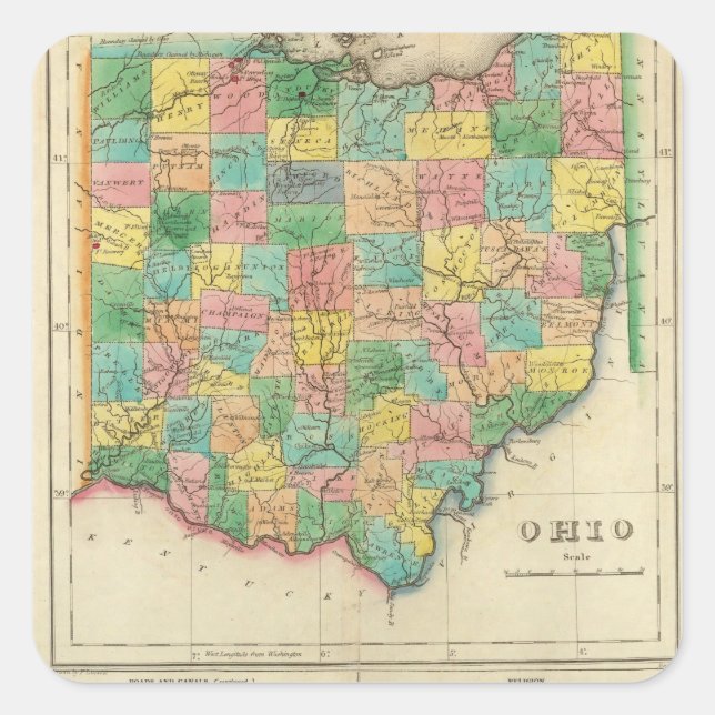Sticker Carré Carte De L'Ohio (Devant)