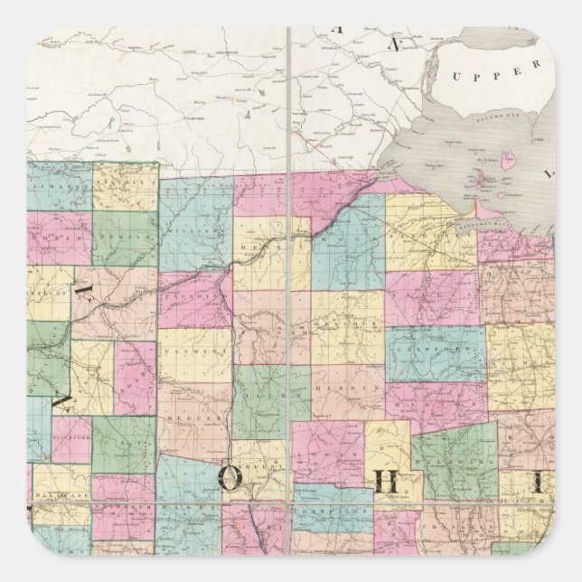 Sticker Carré Carte de l'Ohio et de l'Indiana (Devant)