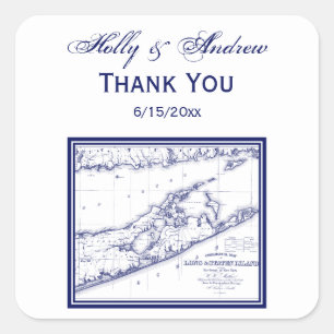 Sticker Carré Carte de Long Island The Hamptons