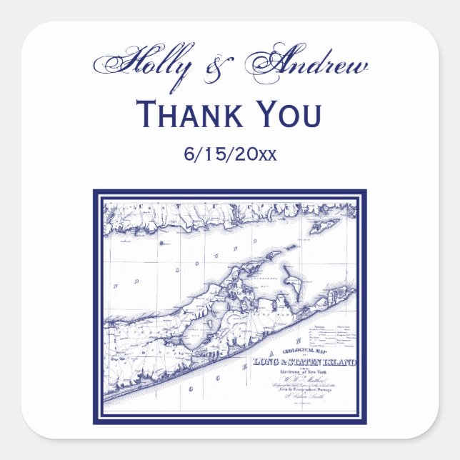 Sticker Carré Carte de Long Island The Hamptons (Devant)