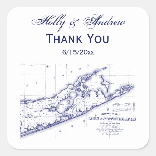 Sticker Carré Carte de Long Island The Hamptons (Devant)