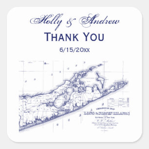 Sticker Carré Carte de Long Island The Hamptons