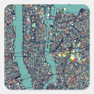 Sticker Carré Carte de Manhattan New York