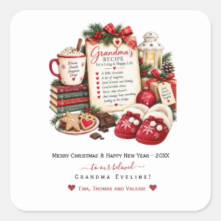 Sticker Carré Carte de Noël et Nouvel An personnalisée pour gran
