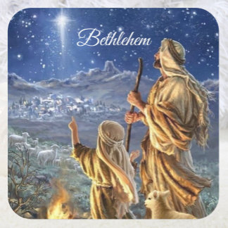 Sticker Carré Carte de Noël Star of Bethlehem Shepherds