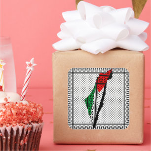 Sticker Carré Carte de Palestine avec drapeau et Motif Keffiyeg