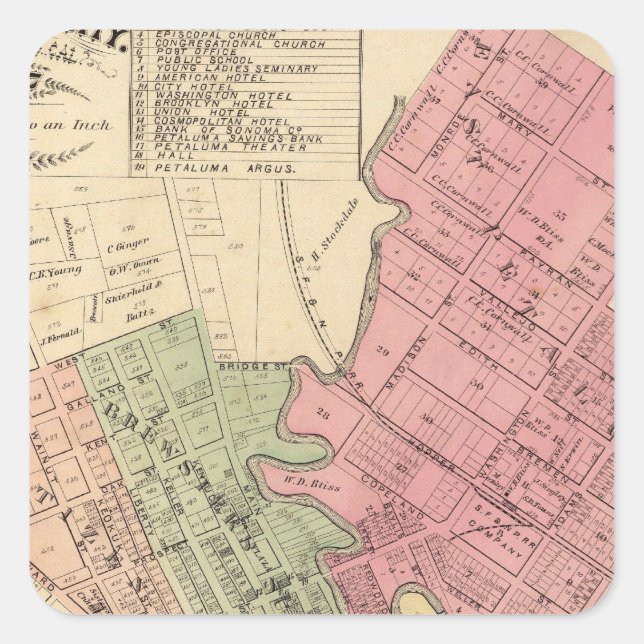 Sticker Carré Carte de Petaluma City 1877 (Devant)