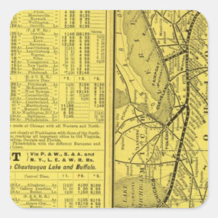 Sticker Carré Carte de Pittsburgh et du chemin de fer de l'Ouest