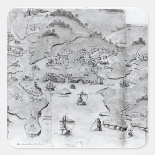 Sticker Carré Carte de Plymouth, c.1539