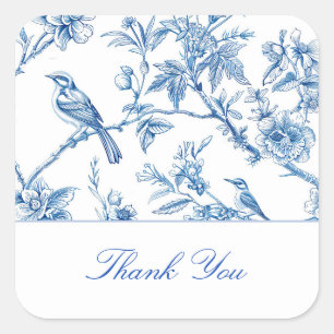 Sticker Carré Carte de remerciement de mariage bleu et blanc