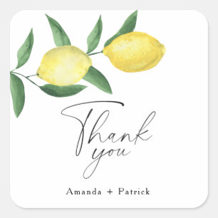 Sticker Carré Carte de remerciement de shower de mariage Citron 
