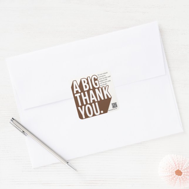 Sticker Carré Carte de remerciements de Mariage noir gras modern (Enveloppe)