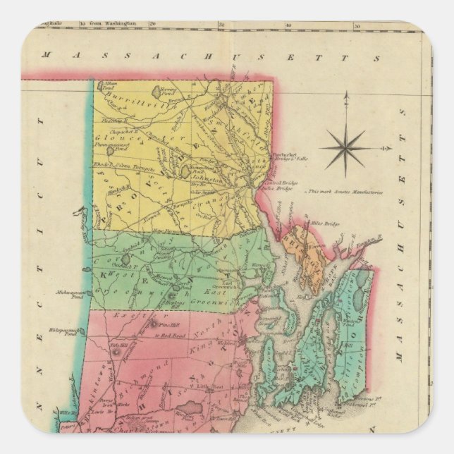 Sticker Carré Carte De Rhode Island (Devant)