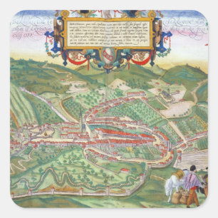 Sticker Carré Carte de Serravalle, de 'Civitates Orbis Terrarum