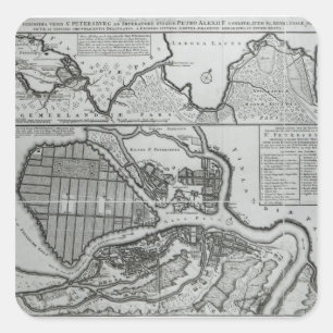 Sticker Carré Carte de St Petersburg, c.1750