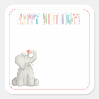 Sticker Carré Carte de voeux Elephant Happant Birthday Gift