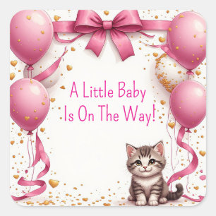 Sticker Carré Carte de vœux pour Baby Shower de chaton 🍼
