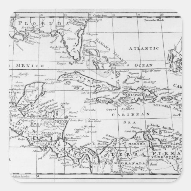 Sticker Carré Carte des Antilles (Devant)
