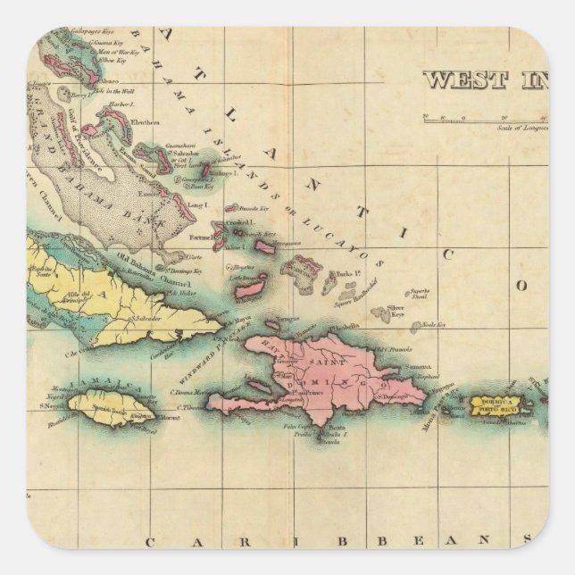 Sticker Carré Carte Des Antilles (Devant)