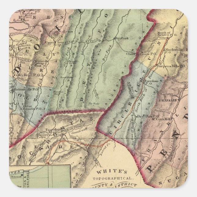 Sticker Carré Carte des comtés de Randolph, Pendleton (Devant)