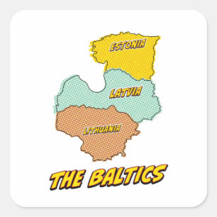 Sticker Carré Carte des États baltes illustrées par l'art popula