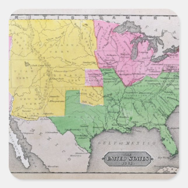 Sticker Carré Carte des Etats-Unis (Devant)